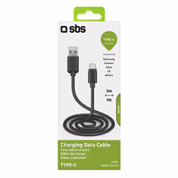 SBS TECABLETC3MTK câble USB 3 m USB 2.0 USB A USB C Noir