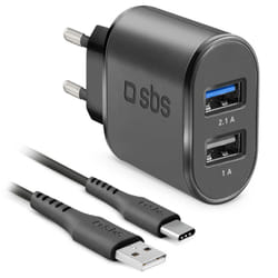 SBS TEKITTRC2U2AFASTK chargeur d'appareils mobiles Smartphone Noir Secteur, USB Intérieure