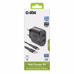 SBS TEKITTRC2U2AFASTK chargeur d'appareils mobiles Smartphone Noir Secteur, USB Intérieure