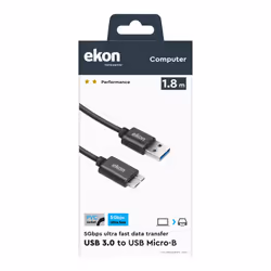 Ekon ECITUSBMICB18MMK câble USB USB 3.2 Gen 1 (3.1 Gen 1) 1,8 m USB A Micro-USB B Noir - Vue supplémentaire 2