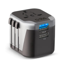 SBS TEADAPT2USBUNI adaptateur prise d'alimentation Universel Noir, Argent