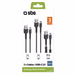 SBS TEKITUSBC3IN1K câble USB 2 m USB 2.0 USB A USB C Noir