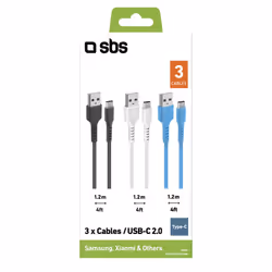 SBS TEKITUSBC3X1WBK câble USB 1,2 m USB 2.0 USB C USB A Noir, Bleu, Blanc
