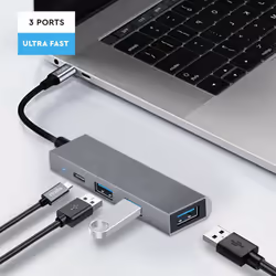 Ekon ECITHUBTC34USBIN hub & concentrateur USB 2.0 Type-C 480 Mbit/s Gris, Métallique
