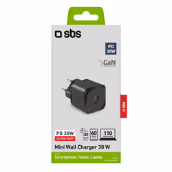 SBS TETRGAN1C30W chargeur d'appareils mobiles Écouteurs, Ordinateur portable, Smartphone, Smartwatch, Tablette Noir Secteur Charge rapide Intérieure - Vue supplémentaire 4