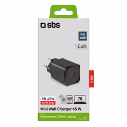 SBS TETRGAN1C45W chargeur d'appareils mobiles Écouteurs, Ordinateur portable, Smartphone, Smartwatch, Tablette Noir Secteur Charge rapide Intérieure - Vue supplémentaire 4