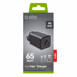 SBS TETRGANUSB2C65W chargeur d'appareils mobiles Universel Noir Secteur Charge rapide Intérieure