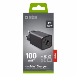 SBS TETRGANUSB2CPD100W chargeur d'appareils mobiles Universel Noir Secteur Charge rapide Intérieure