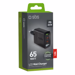 SBS TETRGANLCD1USB2C65K chargeur d'appareils mobiles Universel Noir Secteur Charge rapide Intérieure