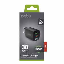 SBS TETRGANLCD1USB1C30K chargeur d'appareils mobiles Universel Noir Secteur Charge rapide Intérieure