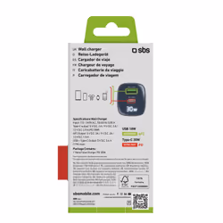 SBS TETRGANLCD1USB1C30B chargeur d'appareils mobiles Universel Bleu Secteur Charge rapide Intérieure