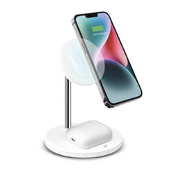 SBS Station de recharge verticale sans fil 2-en-1 pour iPhone, téléphones Android, AirPods, écouteurs TWS
