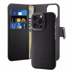 PURO Wallet Detachable, Étui avec portefeuille, Apple, iPhone 16 Pro, 16 cm (6.3"), Noir
