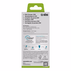SBS TETR1CPD25LBGRS chargeur d'appareils mobiles Universel Cyan Secteur Charge rapide Intérieure