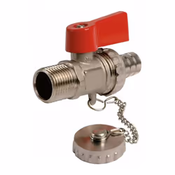 Vanne à boisseau sphérique Modèle pour vidage Filetage : MM 1/2' (15x27) Manette rouge Livré avec bouchon Vendu par 1