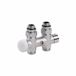 Corps en laiton nickelé. Vanne d’isolement. Raccordement par douille étanche au radiateur et mâle côté circuit.