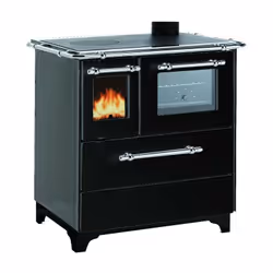 Poêle à bois traditionnel en acier émaillé avec finitions en acier inoxydable. En plus de cuisiner, il chauffe l'environnemen ...