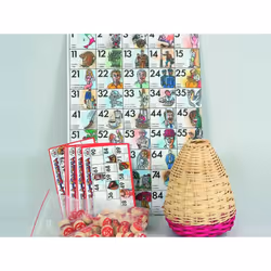 Terminez le bingo des grimaces napolitaines Pour jouer et s'amuser en famille Ensemble complet : tableau d'affichage, panier, ...