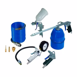 Kit de 8 accessoires pour compresseur - Contient : 1 pistolet a peinture, 1 soufflette, 1 poignée de gonflage en aluminium, 1 ...