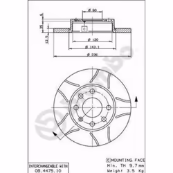 Disque de frein BREMBO Max 08.4475.75, avant, rainuré, plein, 1 pièce