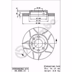 Disque de frein BREMBO Max 09.3090.75, avant, rainuré, ventilé, 1 pièce
