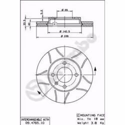 Disque de frein BREMBO Max 09.4765.75, avant, rainuré, ventilé, 1 pièce