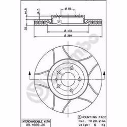Disque de frein BREMBO Max 09.4939.76, avant, rainuré, ventilé, 1 pièce