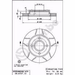 Disque de frein BREMBO Max 09.6727.77, avant, rainuré, ventilé, 1 pièce