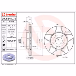 Disque de frein BREMBO Max 09.6845.75, avant, rainuré, ventilé, 1 pièce