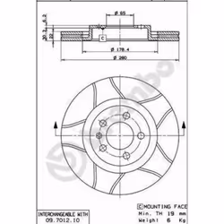 Disque de frein BREMBO Max 09.7012.75, avant, rainuré, ventilé, 1 pièce