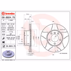 Disque de frein BREMBO Max 09.6924.75, avant, rainuré, ventilé, 1 pièce