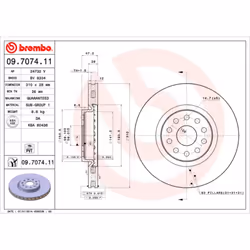 Disque de frein BREMBO 9707411 avant, ventilé, 1 pièce
