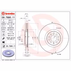 Disque de frein BREMBO 9788011 avant, ventilé, à haute teneur en carbone, 1 pièce