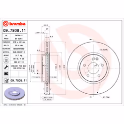 Disque de frein BREMBO 9780811 avant, ventilé, à haute teneur en carbone, 1 pièce