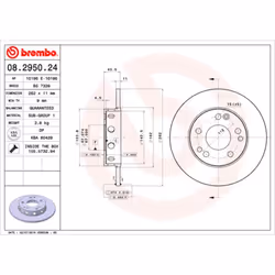 Disque de frein BREMBO 08.2950.24, avant, plein, 1 pièce