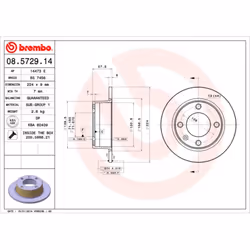 Disque de frein BREMBO 08.5729.14, arrière, plein, 1 pièce