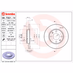 Disque de frein BREMBO 08.7351.14, avant, plein, 1 pièce