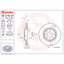 Disque de frein BREMBO 09.5148.24, avant, ventilé , 1 pièce