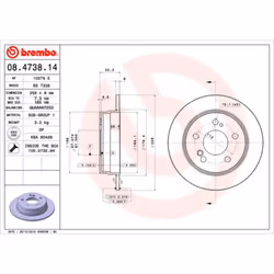 Disque de frein BREMBO 08.4738.14, arrière, plein, 1 pièce
