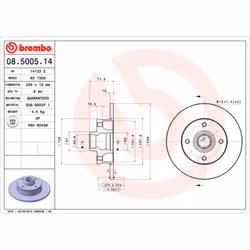 Disque de frein BREMBO 8500514 arrière, plein, 1 pièce