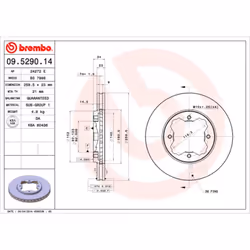 Disque de frein BREMBO 09.5290.14, avant, ventilé , 1 pièce