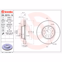 Disque de frein BREMBO 09.5315.14, avant, ventilé , 1 pièce