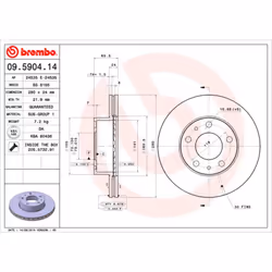 Disque de frein BREMBO 09.5904.14, avant, ventilé , 1 pièce