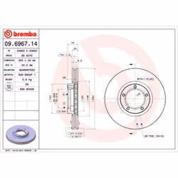 Disque de frein BREMBO 09.6967.14, avant, ventilé , 1 pièce