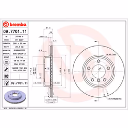 Disque de frein BREMBO 09.7701.11, avant, ventilé, à haute teneur en carbone, 1 pièce