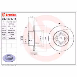 Disque de frein BREMBO 08.4874.14, arrière, plein, 1 pièce - Vue supplémentaire 3