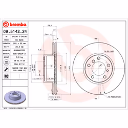 Disque de frein BREMBO 09.5142.24, avant, ventilé, à haute teneur en carbone, 1 pièce