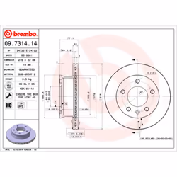 Disque de frein BREMBO 09.7314.14, avant, ventilé, à haute teneur en carbone, 1 pièce