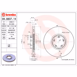 Disque de frein BREMBO 9883714 avant, ventilé, 1 pièce