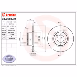 Disque de frein BREMBO 8255924 avant, plein, 1 pièce